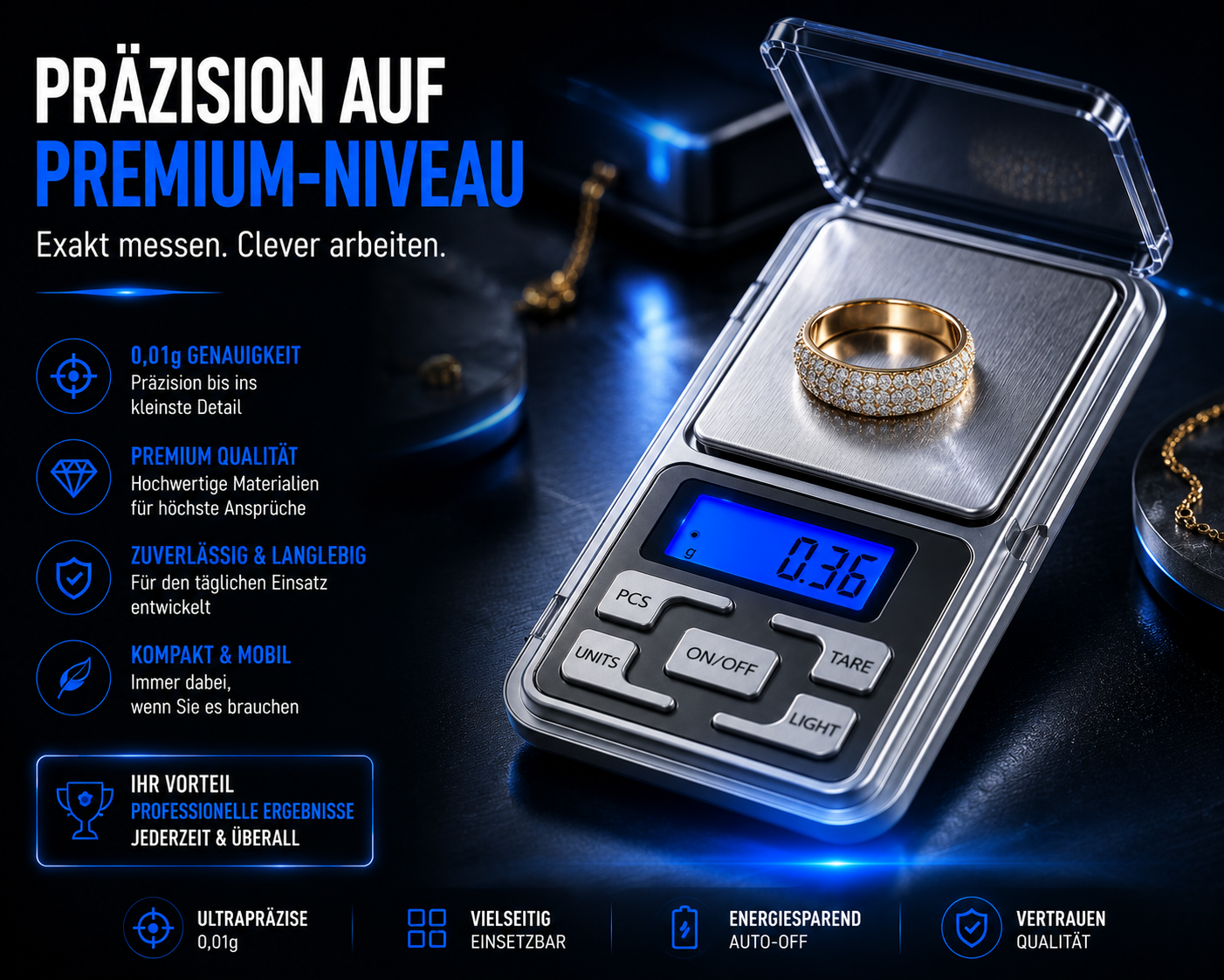 Digitale Feinwaage Taschenwaage bis 500 g 0,01 Waage Goldwaage Briefwaage Präzisionswaage