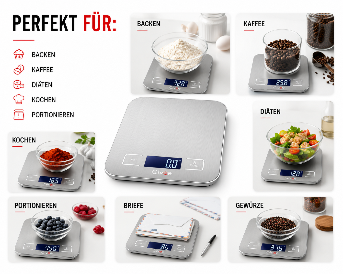 Digitale Küchenwaage Haushaltswaage Digitalwaage Küchen Waage 10kg / 1 Gramm