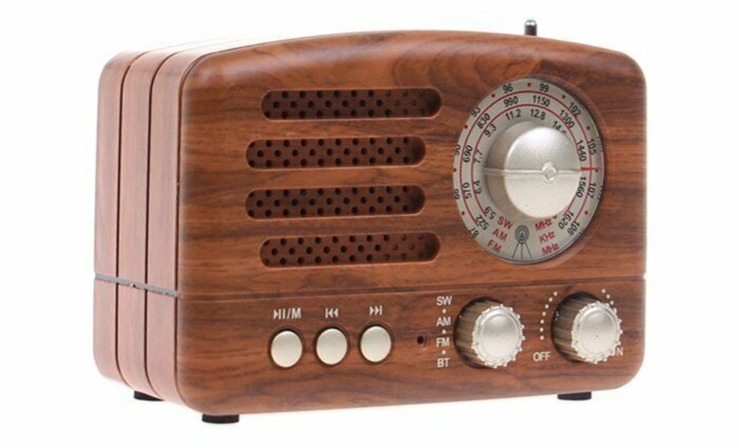 Drei Band Retro Radio AUX-IN Bluetooth USB/SD/TF MP3 mit Akku Holz Gehäuse