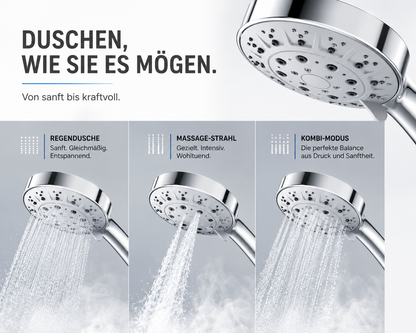 Duschkopf Hochdruck Handbrause Duschbrause Wassersparend mit 1.5m Schlauch 3Modi