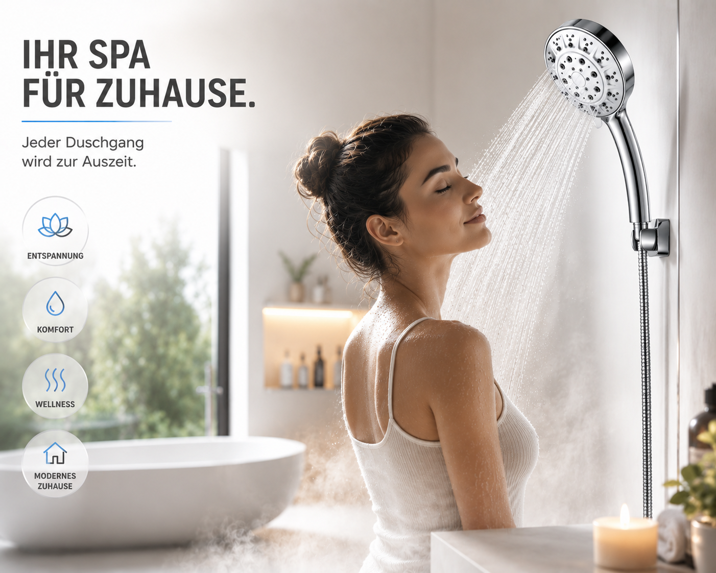 Duschkopf Hochdruck Handbrause Duschbrause Wassersparend mit 1.5m Schlauch 3Modi