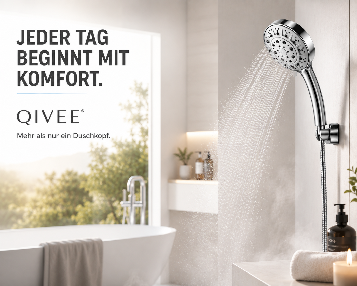 Duschkopf Hochdruck Handbrause Duschbrause Wassersparend mit 1.5m Schlauch 3Modi