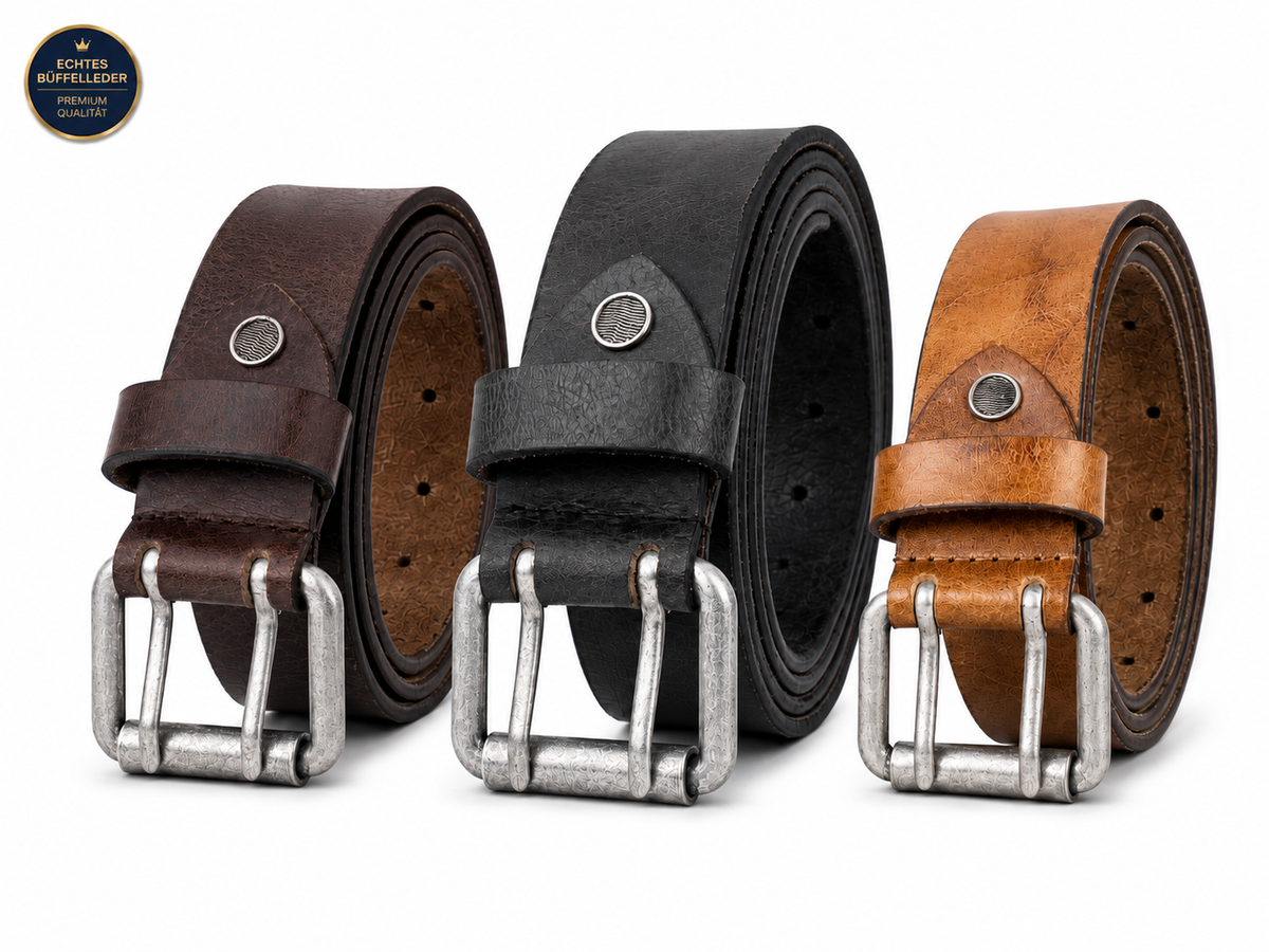 VELARIO Echtleder Gürtel Herren 4 cm kürzbar Schwarz Braun Cognac Jeans