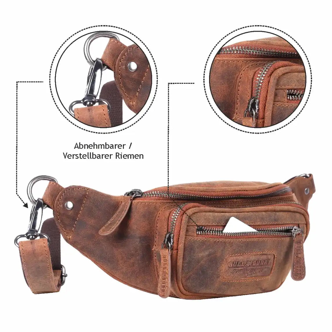 Bauchtasche Echt Leder Gürteltasche Hüfttasche Vintage Herren Damen BullBurry