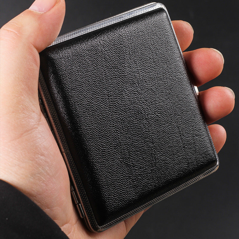 Leder Zigarettenetui Zigarettendose Edle Optik 20 Zigaretten Etui Box in Schwarz