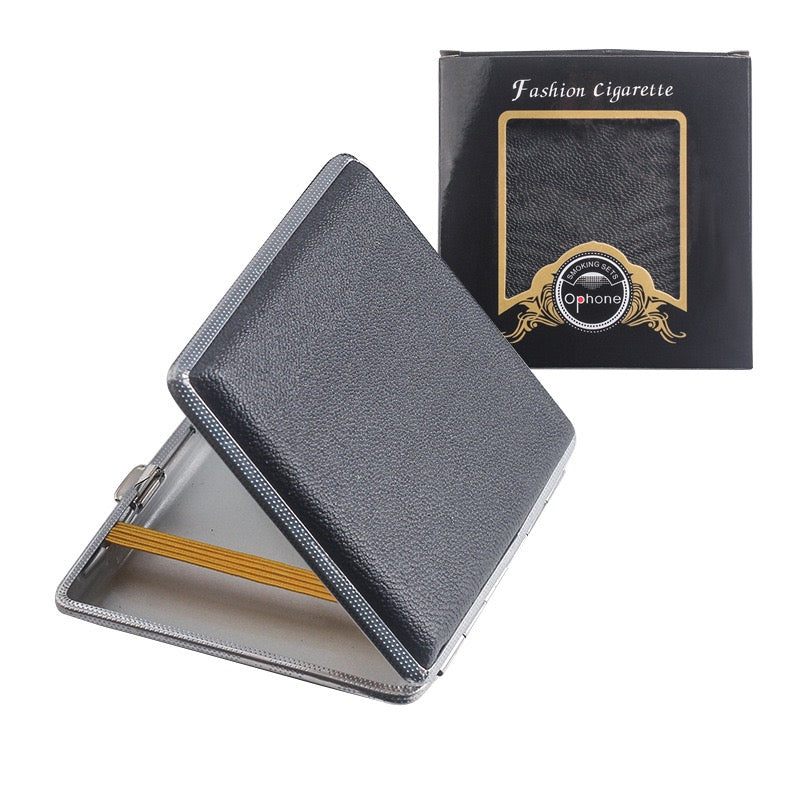 Leder Zigarettenetui Zigarettendose Edle Optik 20 Zigaretten Etui Box in Schwarz