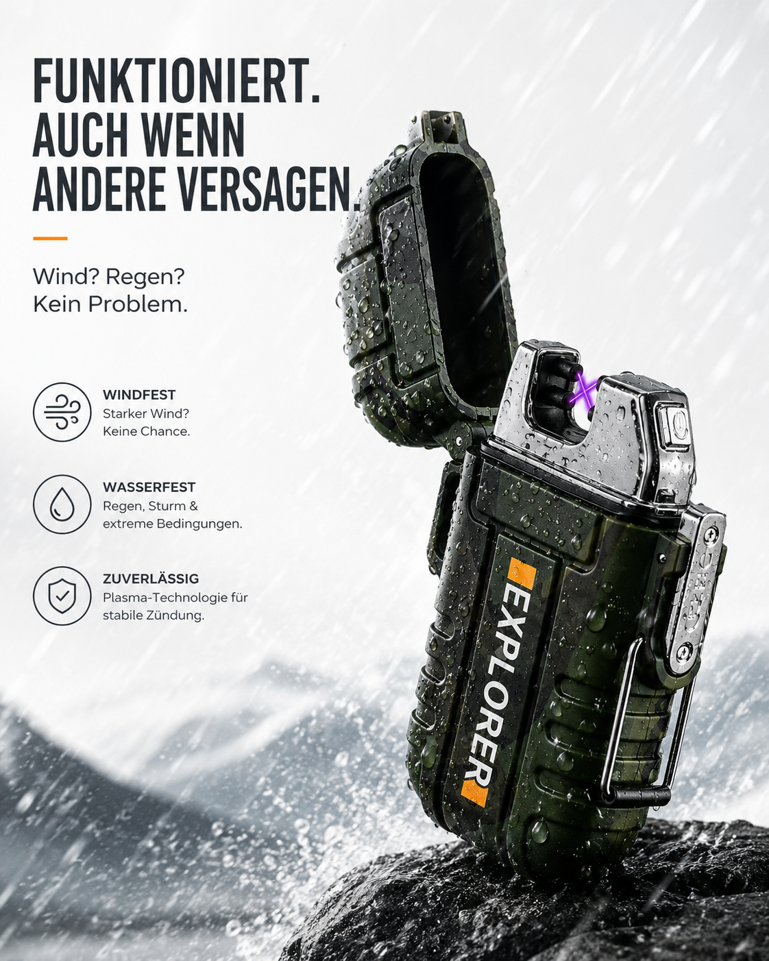 Elektro Sturmfeuerzeug Feuerzeug Elektronisches Wasserdicht inkl.Geschenkbox USB