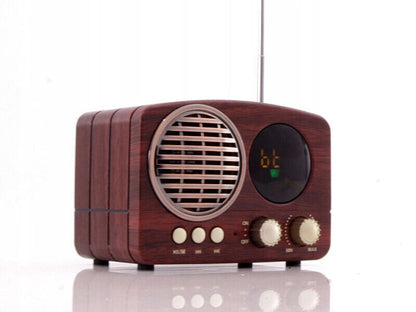 FM Radio Retro Lautsprecher AUX Bluetooth USB/SD/TF MP3 mit Akku Holz Gehäuse