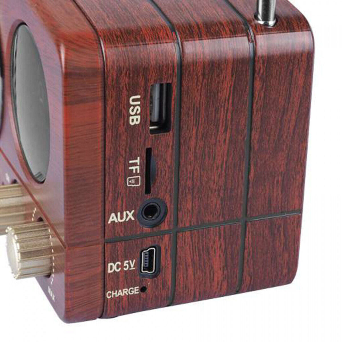 FM Radio Retro Lautsprecher AUX Bluetooth USB/SD/TF MP3 mit Akku Holz Gehäuse