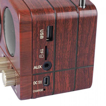 FM Radio Retro Lautsprecher AUX Bluetooth USB/SD/TF MP3 mit Akku Holz Gehäuse