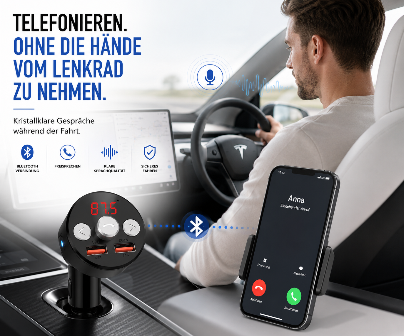 FM Transmitter Bluetooth 5.0 TF AUX Auto MP3 Player USB Ladegerät KFZ Dual Qivee