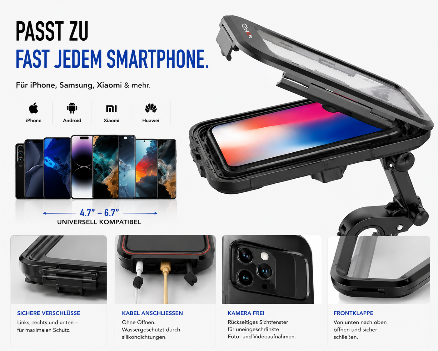 Fahrrad Motorrad Handy Halterung Halter Smartphone Wasserdicht bis 6,7 Zoll 360°