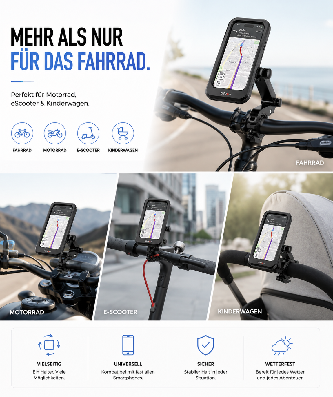 Fahrrad Motorrad Handy Halterung Halter Smartphone Wasserdicht bis 6,7 Zoll 360°