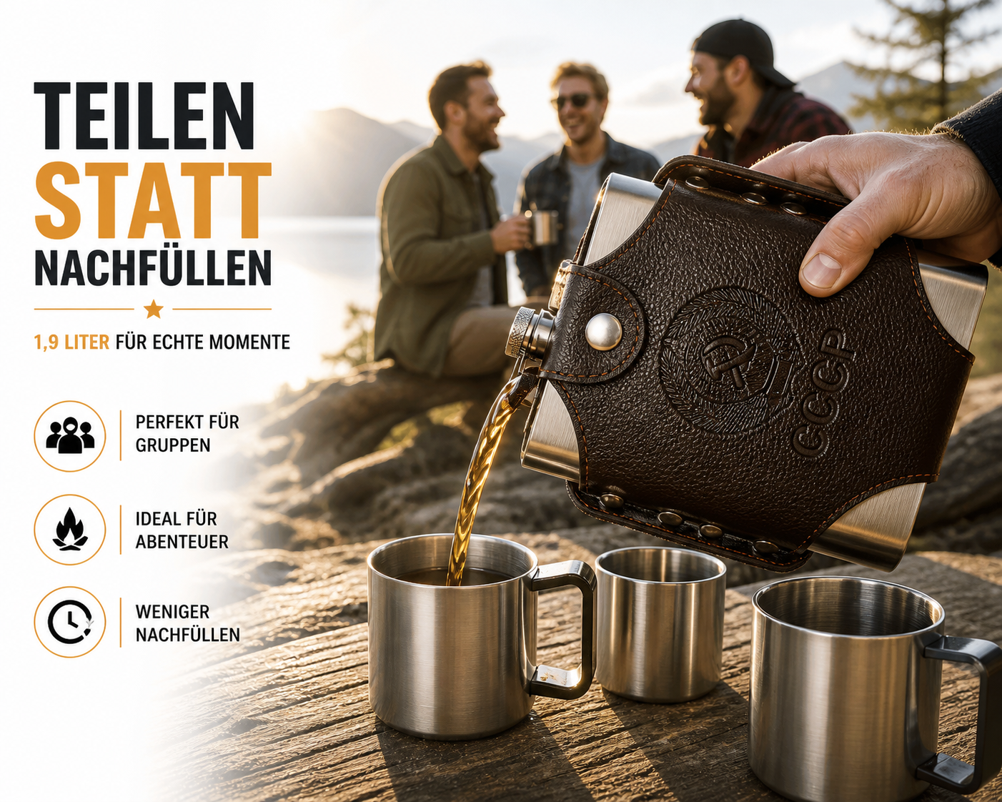 Flachmann Edelstahl Trinkflasche 1,9 Liter Umhängetasche Taschenflasche XXXL