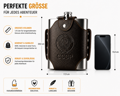 Flachmann Edelstahl Trinkflasche 1,9 Liter Umhängetasche Taschenflasche XXXL