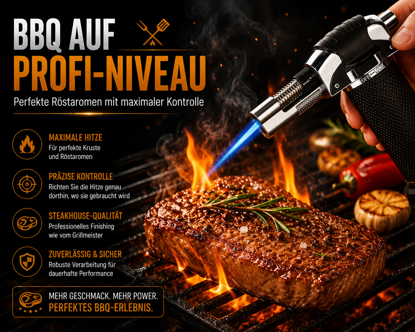 Flambierbrenner Bunsenbrenner Mini Gasbrenner Sturmflamme Crème-Brûlée Feuerzeug