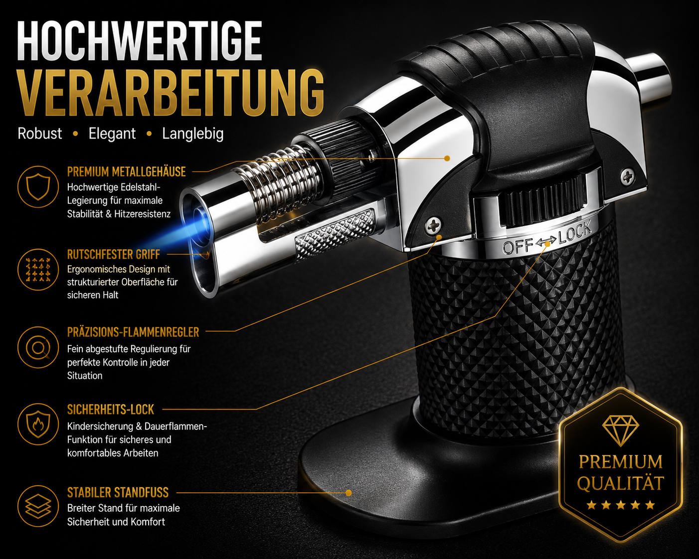 Flambierbrenner Bunsenbrenner Mini Gasbrenner Sturmflamme Crème-Brûlée Feuerzeug