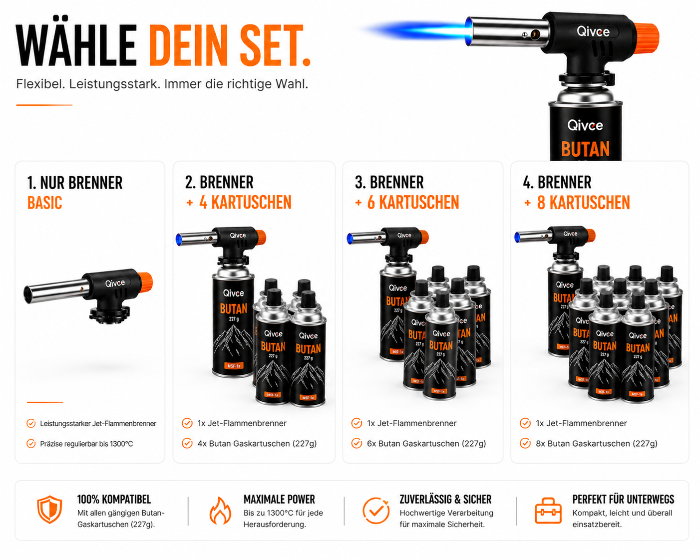 Gasbrenner Bunsenbrenner Lötlampe Lötbrenner Gasanzünder + 4 Gaskartuschen 227g