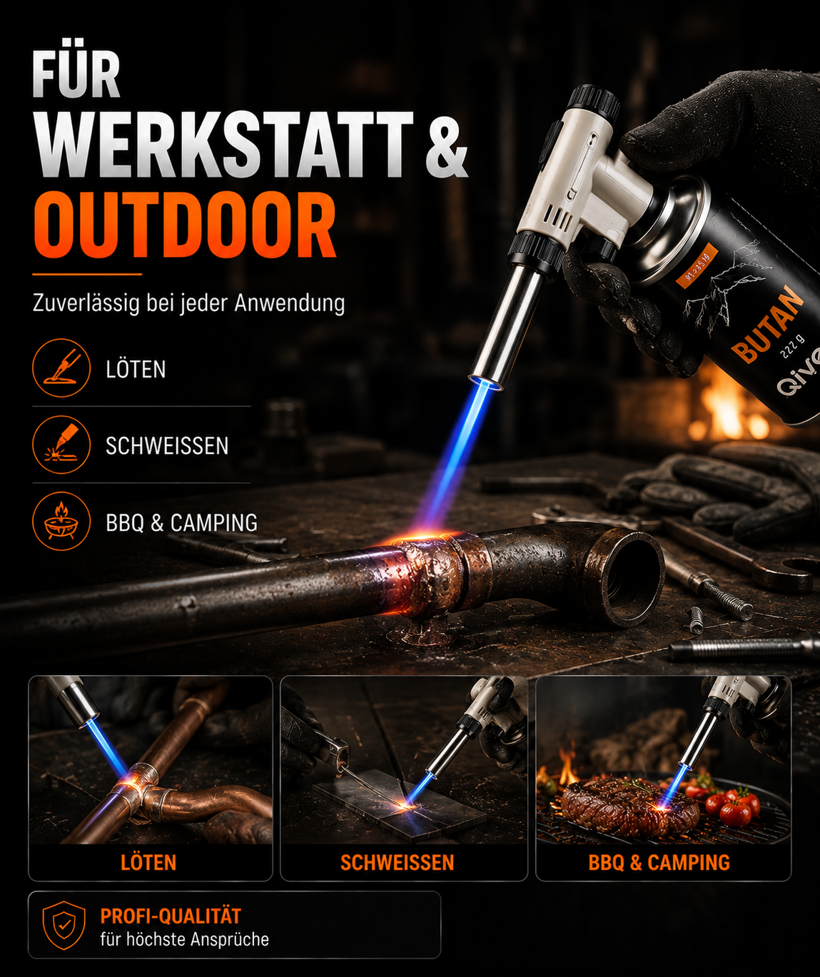 Gasbrenner Bunsenbrenner Lötlampe Löt-Brenner Gasanzünder + Gaskartuschen 227g
