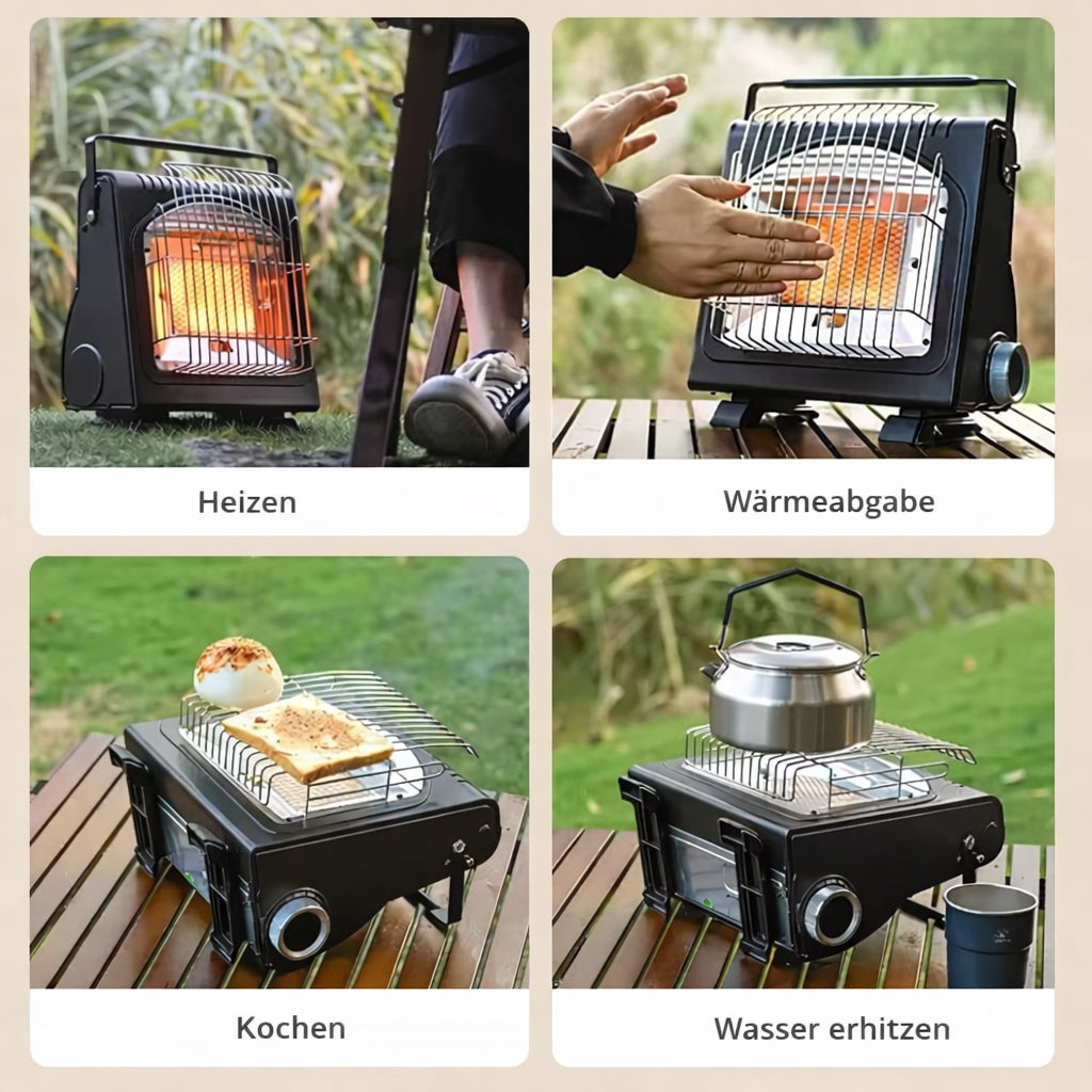 Tragbare Gasheizung 2in1 Gasheizer Camping Heizgerät Heizstrahler + 4 Kartuschen