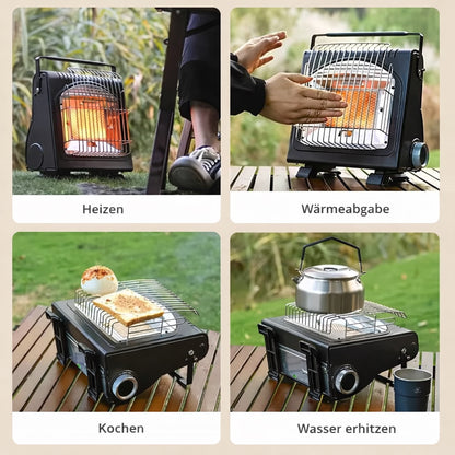 Tragbare Gasheizung 2in1 Gasheizer Camping Heizgerät Heizstrahler + 4 Kartuschen