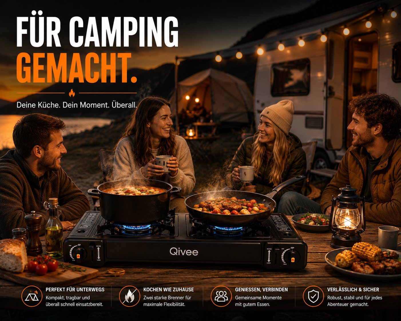 Gaskocher Campingkocher Gas Kocher Camping Herd Notfallkocher 2-Flammig Piezo