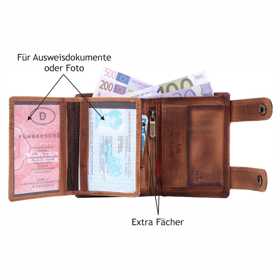 Geldbörse Geldbeutel Portemonnaie Büffelleder RFID Vollleder Herren Börse Leder