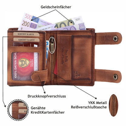 Geldbörse Geldbeutel Portemonnaie Büffelleder RFID Vollleder Herren Börse Leder