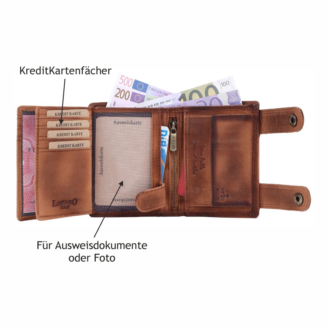 Geldbörse Geldbeutel Portemonnaie Büffelleder RFID Vollleder Herren Börse Leder