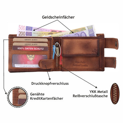 Geldbörse Geldbeutel Portemonnaie Büffelleder RFID Vollleder Herren Börse Leder