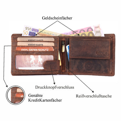 Geldbörse Geldbeutel Portemonnaie Büffelleder RFID Vollleder Herren Börse Leder