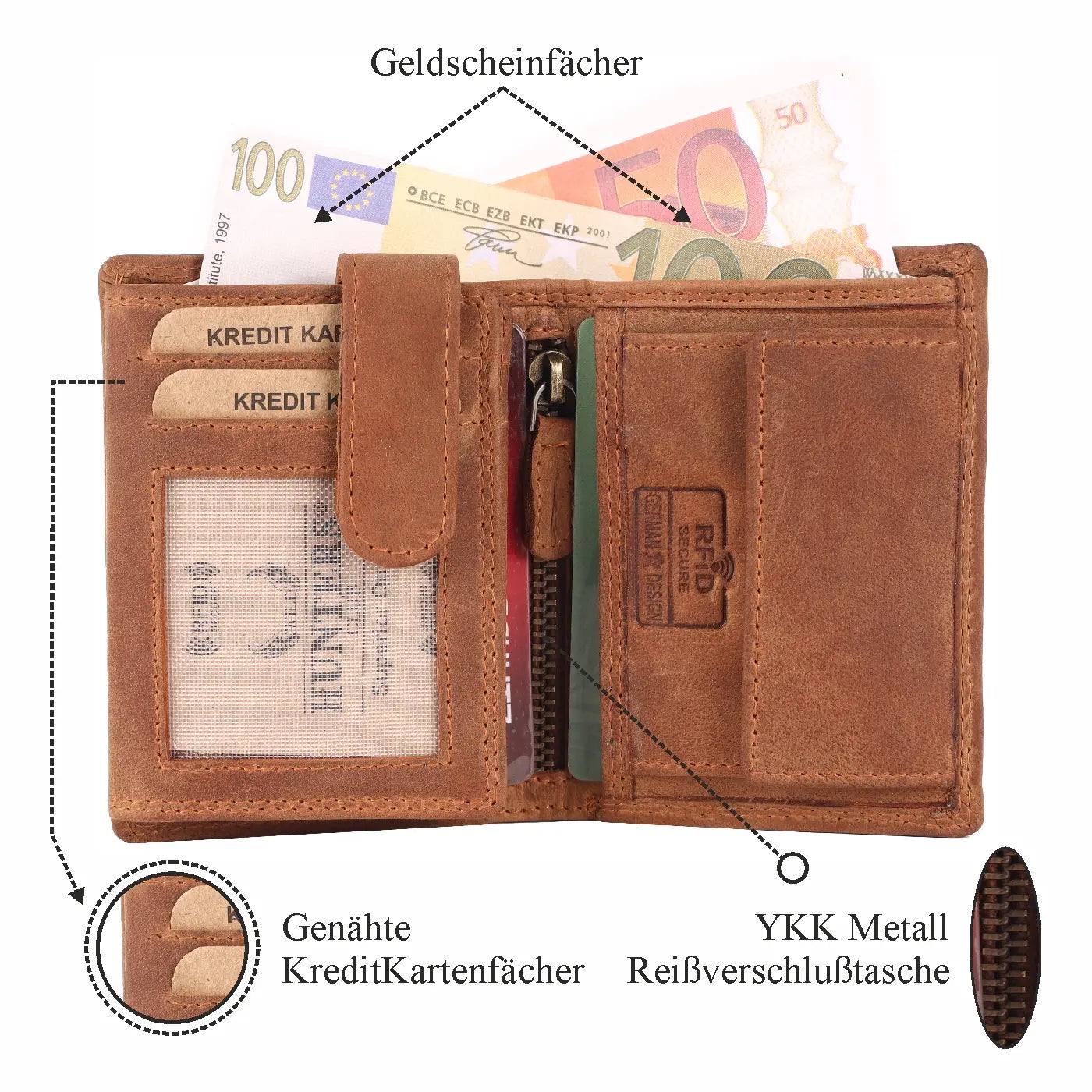 Geldbörse Geldbeutel Portemonnaie Büffelleder RFID Vollleder Herren Börse Leder
