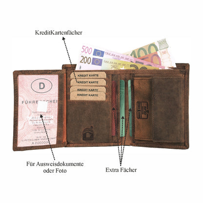 Geldbörse Geldbeutel Portemonnaie Büffelleder RFID Vollleder Herren Börse Leder
