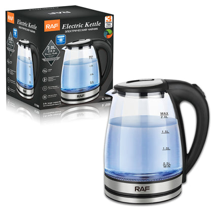 Wasserkocher Glas mit LED-Beleuchtung Edelstahl Teekocher 2.0L 2000W BPA-Frei