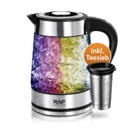 Glas Wasserkocher LED Edelstahl Teekocher 1,8L 2200W BPA-Frei mit Temperaturwahl