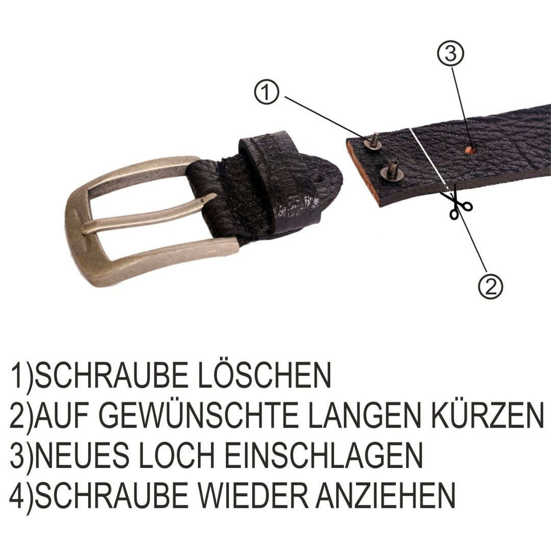 Echt Leder Gürtel 4cm Herren Damen Ledergürtel für Jeans, Anzug Schwarz Kürzbar