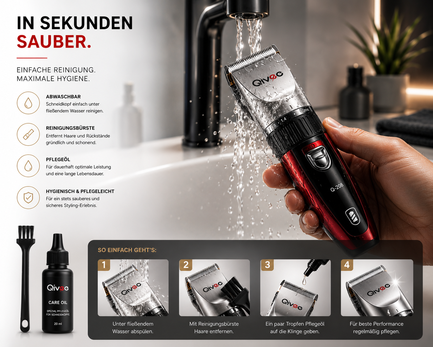 Haarschneider Haarschneidemaschine Profi Trimmer Rasierer Bart Clipper Akku Qivee