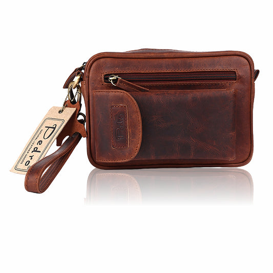 Leder Handgelenktasche Reise Handtasche kleine Dokumententasche Herren