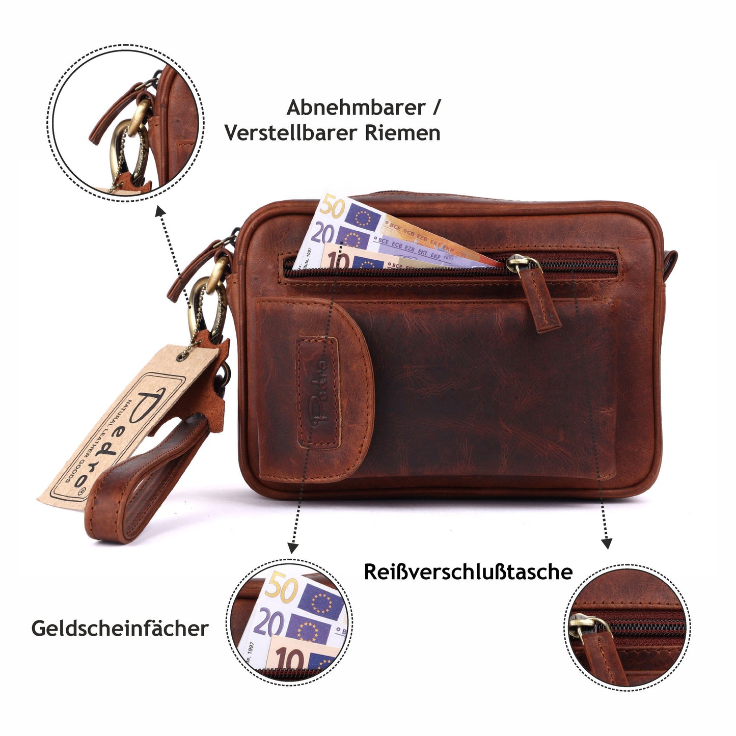 Leder Handgelenktasche Reise Handtasche kleine Dokumententasche Herren