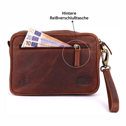 Leder Handgelenktasche Reise Handtasche kleine Dokumententasche Herren