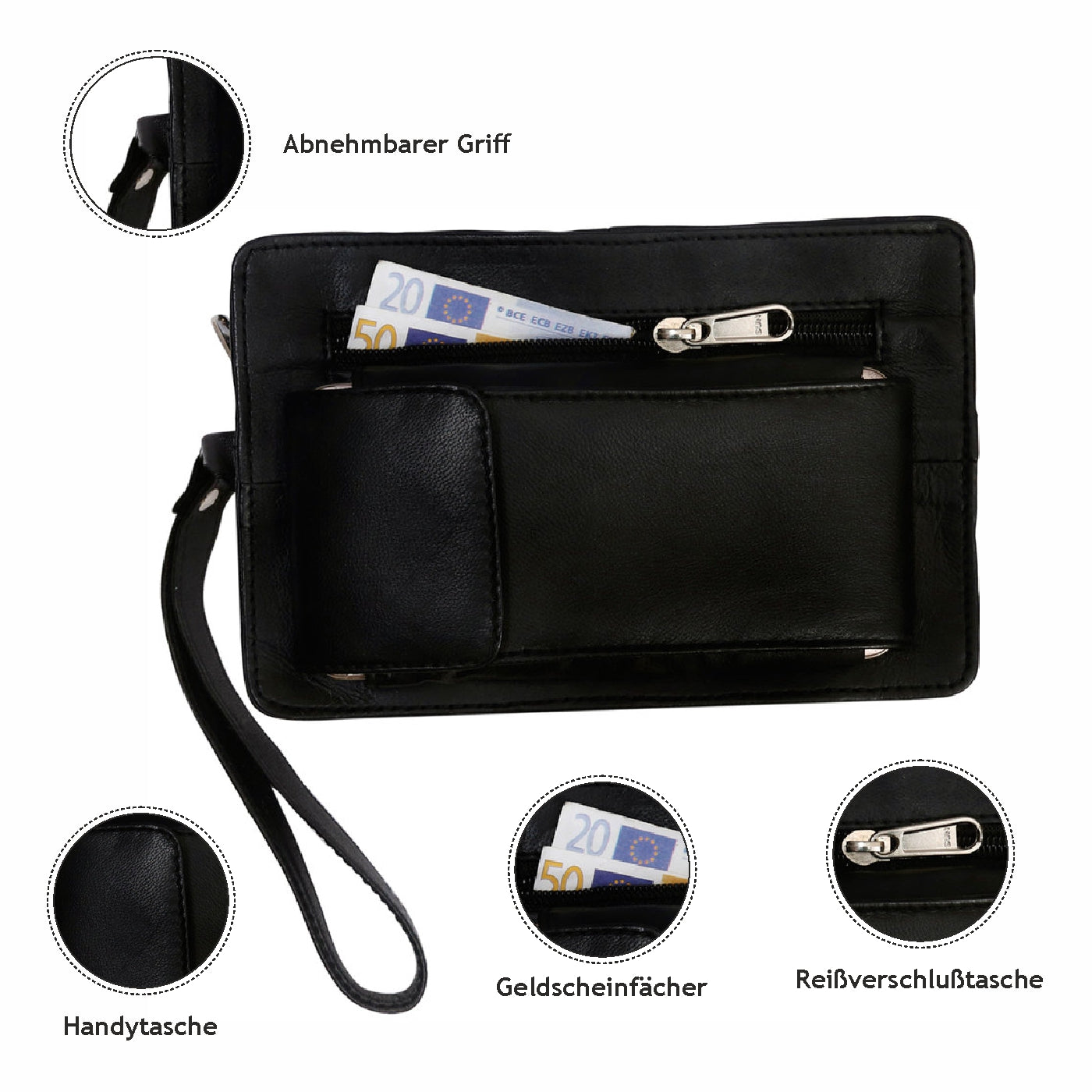 Leder Handgelenktasche Reise Handtasche kleine Dokumententasche Herren