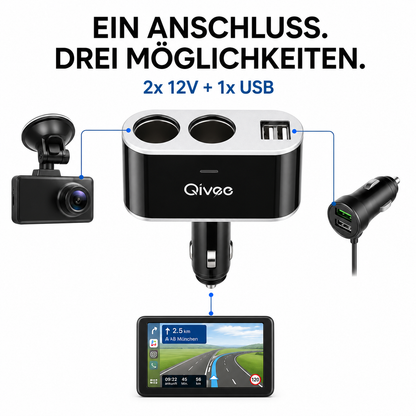 KFZ Adapter 2-Fach Dose Zigarettenanzünder Verteiler mit 12V/24V Steckdose Auto