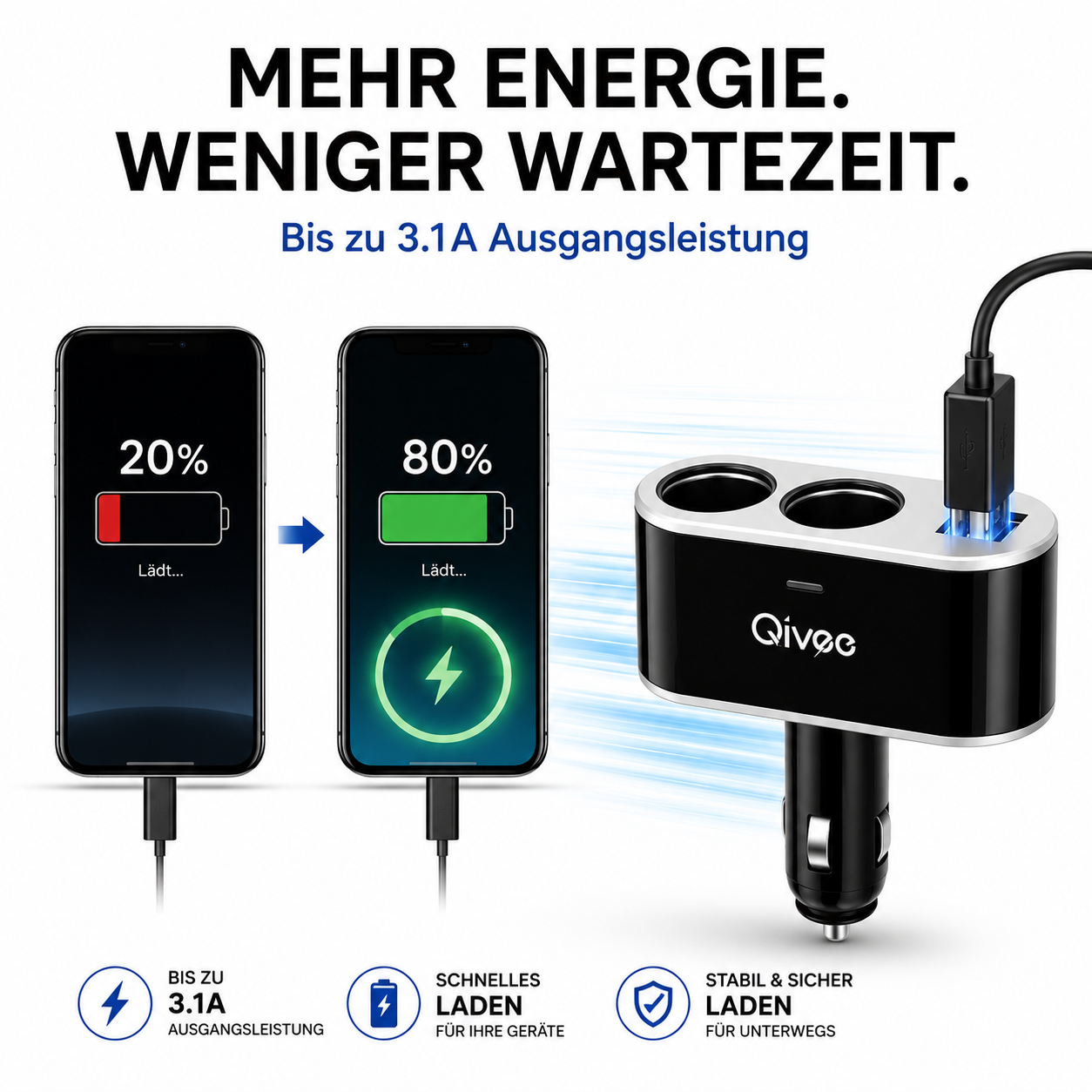 KFZ Adapter 2-Fach Dose Zigarettenanzünder Verteiler mit 12V/24V Steckdose Auto