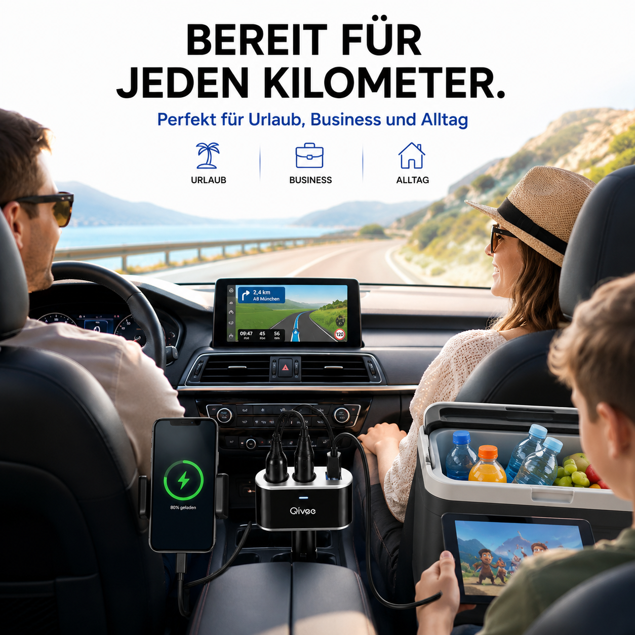 KFZ Adapter 2-Fach Dose Zigarettenanzünder Verteiler mit 12V/24V Steckdose Auto