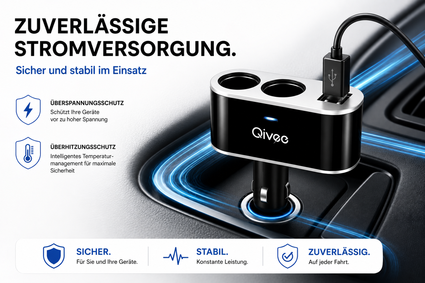 KFZ Adapter 2-Fach Dose Zigarettenanzünder Verteiler mit 12V/24V Steckdose Auto