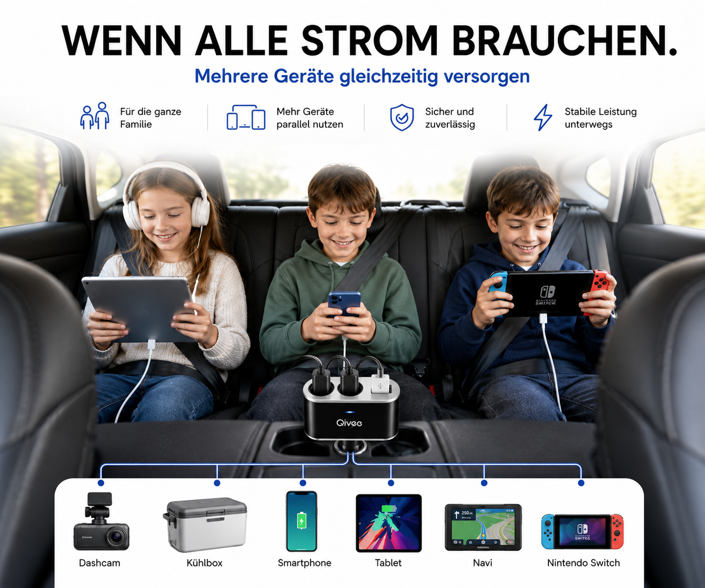KFZ Adapter 2-Fach Dose Zigarettenanzünder Verteiler mit 12V/24V Steckdose Auto