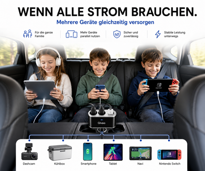 KFZ Adapter 2-Fach Dose Zigarettenanzünder Verteiler mit 12V/24V Steckdose Auto