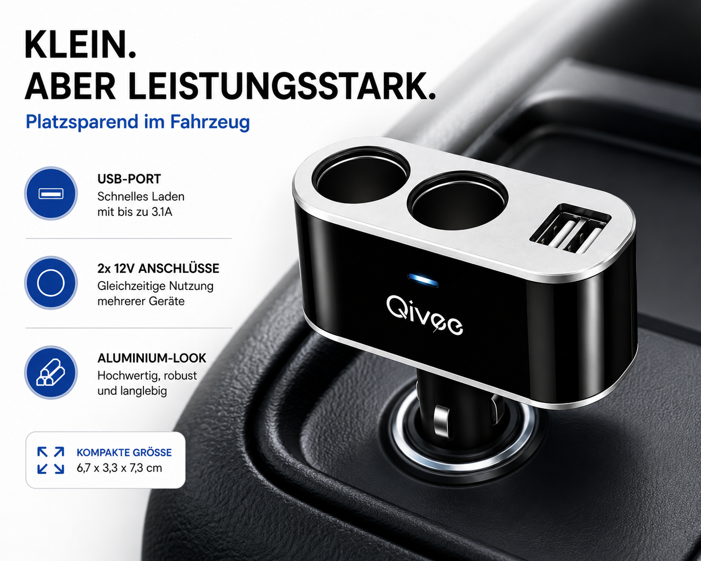 KFZ Adapter 2-Fach Dose Zigarettenanzünder Verteiler mit 12V/24V Steckdose Auto
