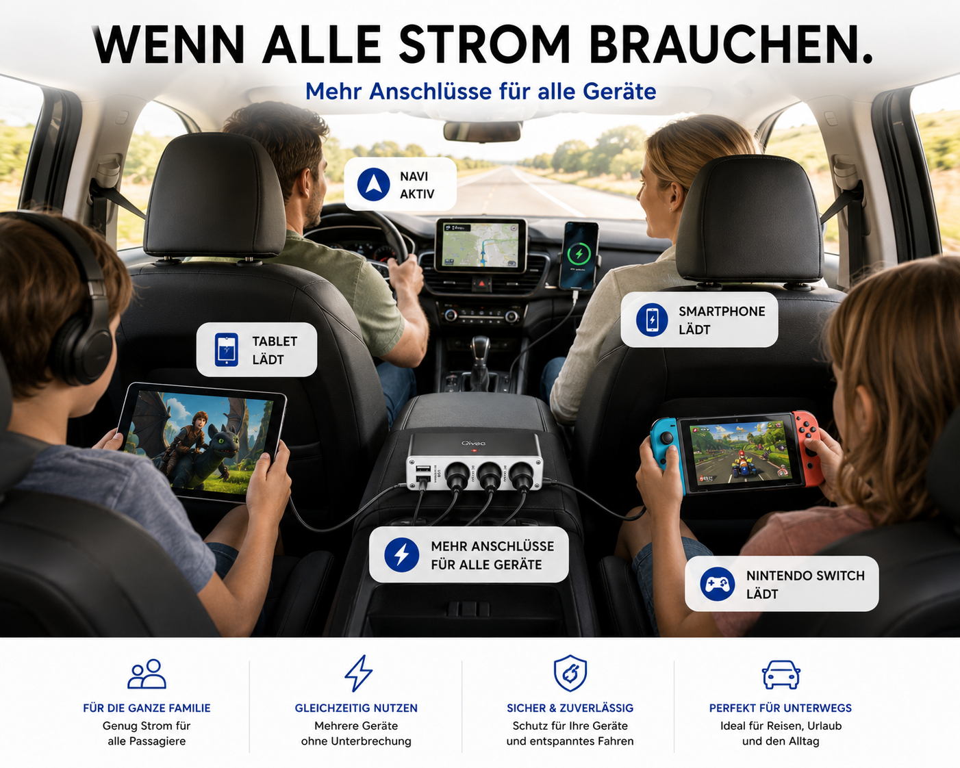 KFZ Adapter 3-Fach Dose Zigarettenanzünder Verteiler mit 12V/24V Steckdose Auto
