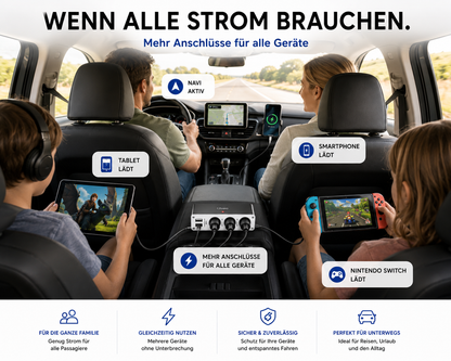 KFZ Adapter 3-Fach Dose Zigarettenanzünder Verteiler mit 12V/24V Steckdose Auto